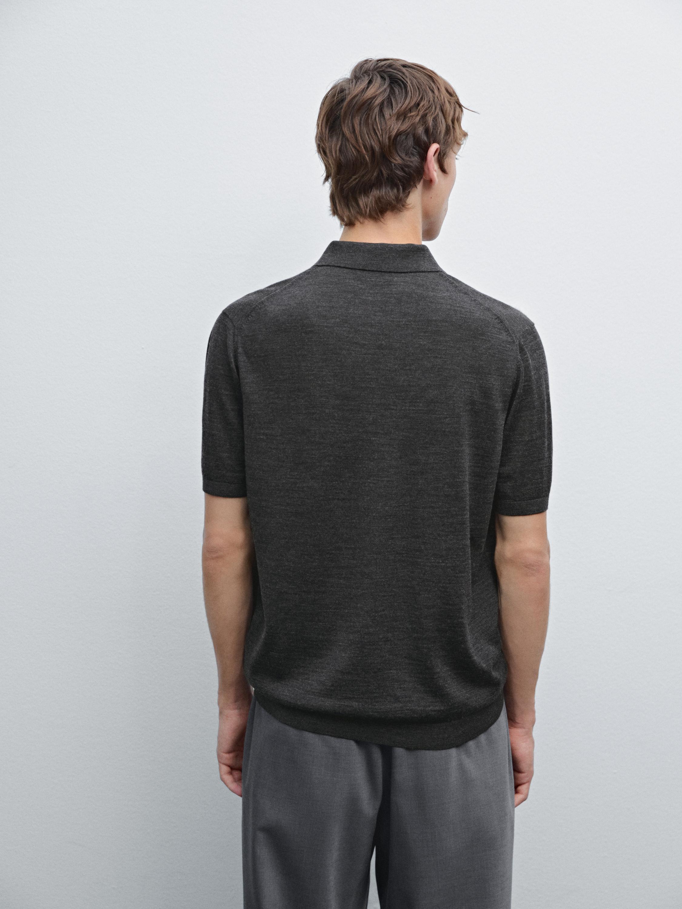 Short sleeve wool blend knit polo shirt